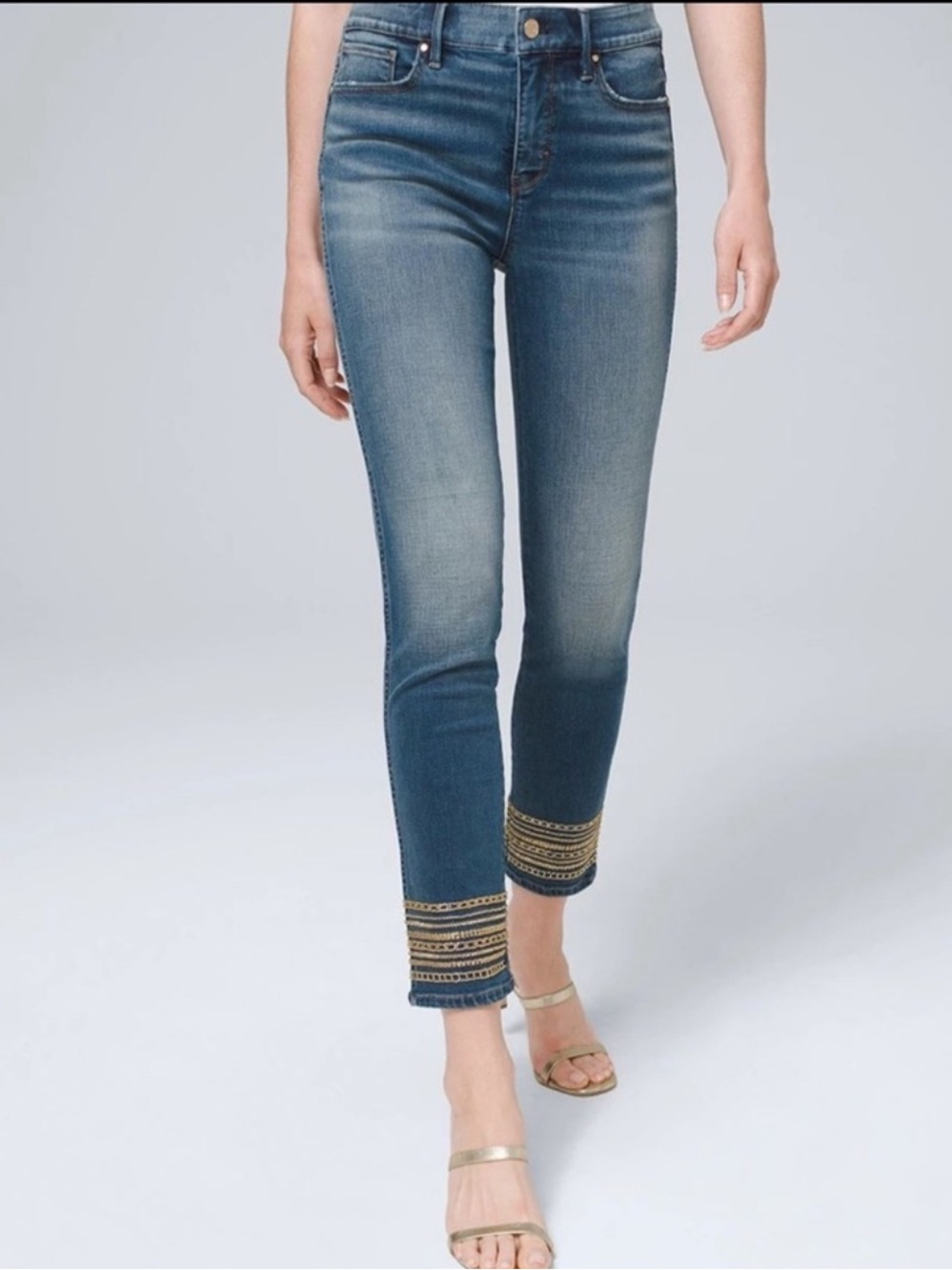 NWOT  High Rise Beaded Hem Slim Crop Jeans